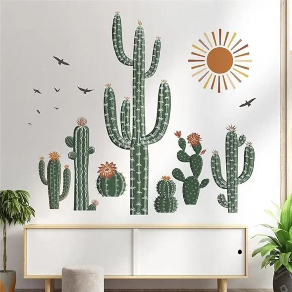 Boho Cactus Wall Stickers Tropical Green Plants Peel and Stick Wall Art Decals